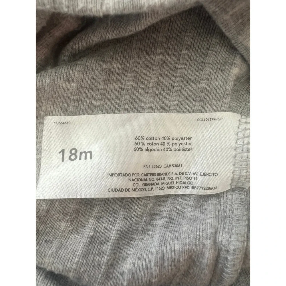Carters Child of Mine Baby Bodysuit 18M Heather Grey Short Sleeve Onesie (0954)